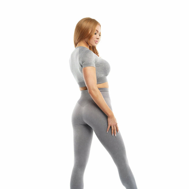 Flex Acid-Wash Sleeveless Crop Top in Gray