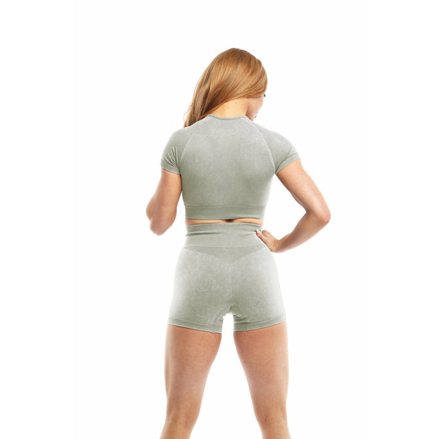 Flex Acid-Wash Sleeveless Crop Top in Gray