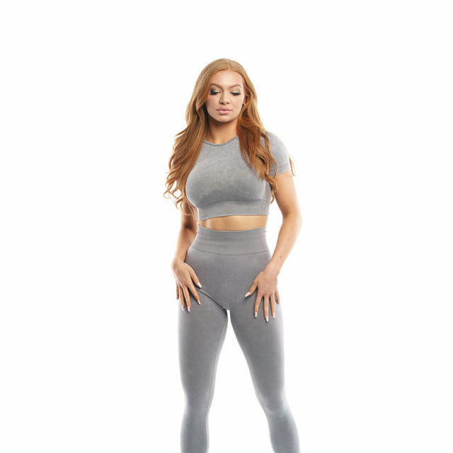 Flex Acid-Wash Sleeveless Crop Top in Blue