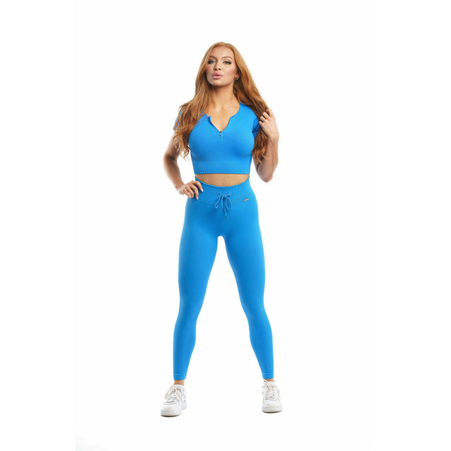 Victory Zip-Up Crop Top in Blue