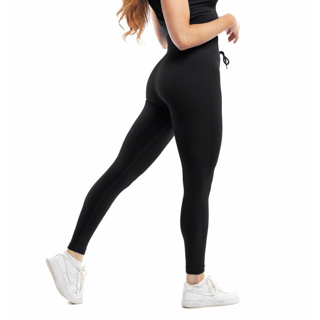 Victory Ribbed High-Waisted Leggings in Black