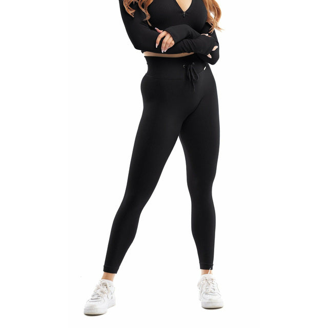Victory Ribbed High-Waisted Leggings in Black