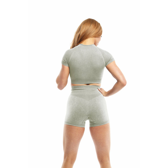 Flex Acid-Wash Sleeveless Crop Top in Blue