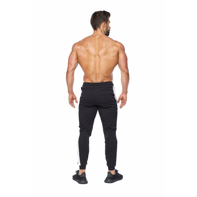 Statement Zippered White-Striped Joggers in Black