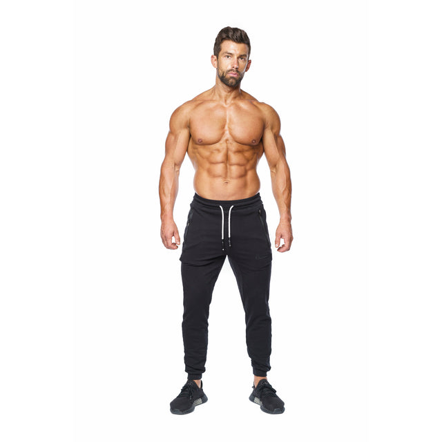 Statement Zippered White-Striped Joggers in Black