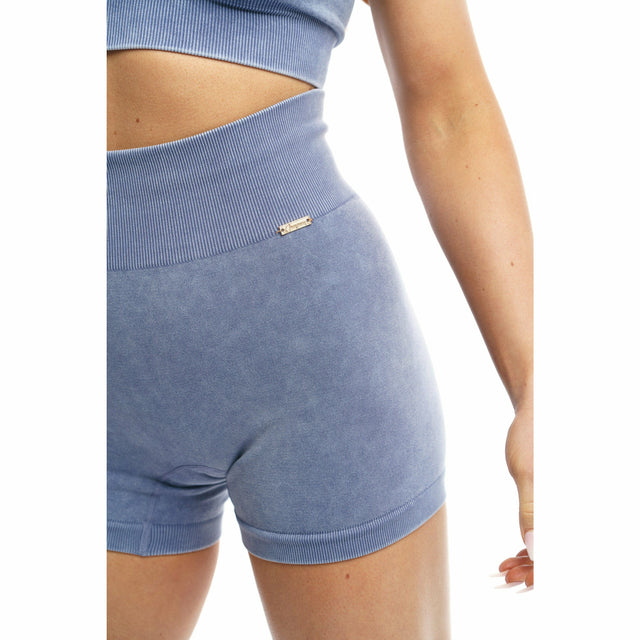 Flex Acid-Wash Mini Shorts in Blue