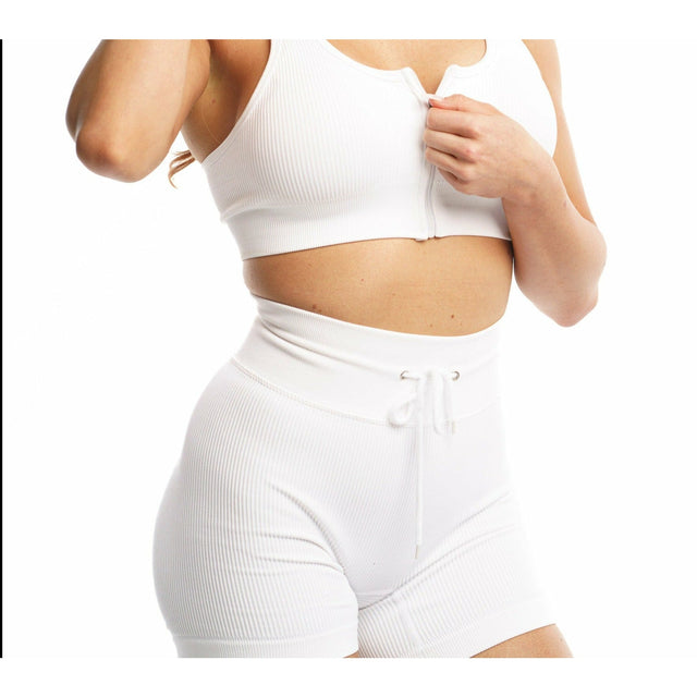 Victory Ribbed High-Waisted Shorts in White