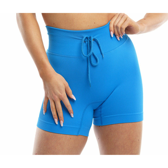 Victory Ribbed High-Waisted Shorts in Blue