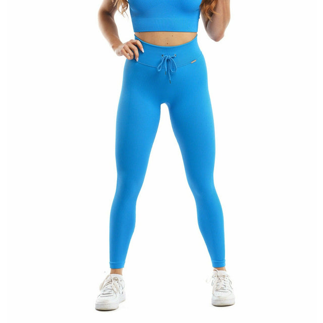 Victory Ribbed High-Waisted Leggings in Blue
