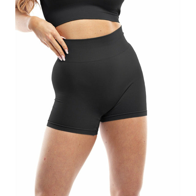 Resilient Curved Waist Seamless Mini Shorts in Black