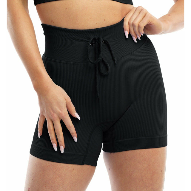 Victory Ribbed High-Waisted Shorts in Black