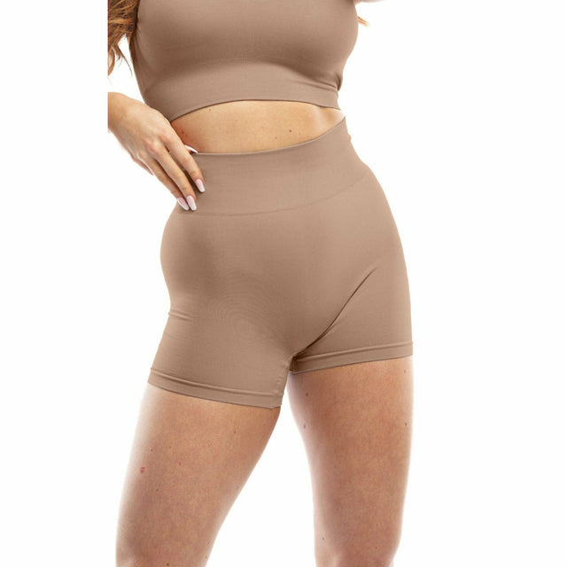 Performance High-Waisted Seamless Shorts in Tan