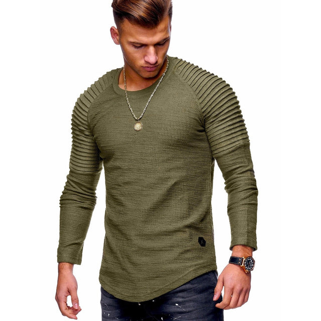 Pleated Patch Detail Long-Sleeve Men's T-Shirt