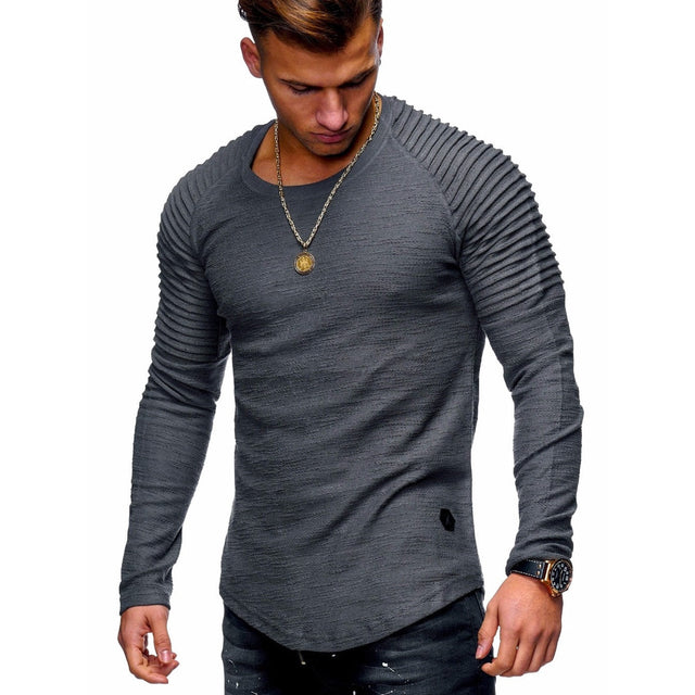Pleated Patch Detail Long-Sleeve Men's T-Shirt