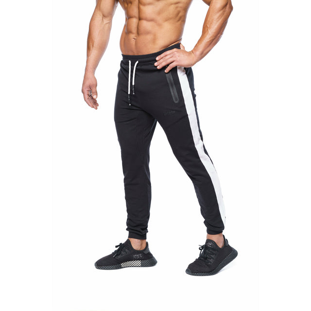 Statement Zippered White-Striped Joggers in Black